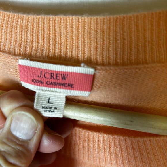 J. Crew Peachy Orange 100% Cashmere Classic Crewneck Sweater Size L - Picture 5 of 10